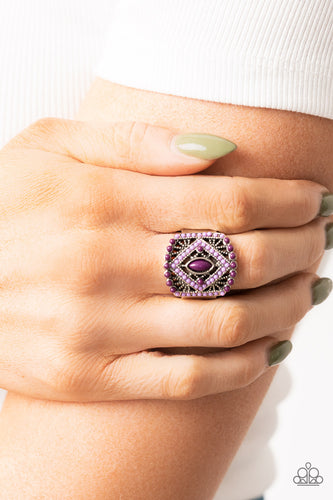 Amplified Aztec - Purple Plum Ring - Sabrina's Bling Collection