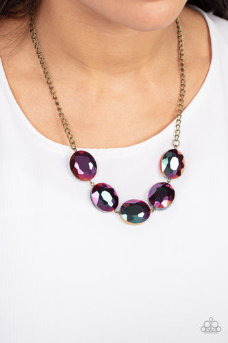Cosmic Closeup - Brass & Oil Spill Necklace - Sabrina's Bling Collection