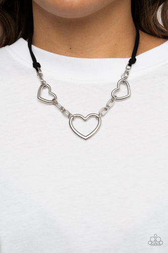 Fashionable Flirt - Black & Silver Heart Necklace - Sabrina's Bling Collection
