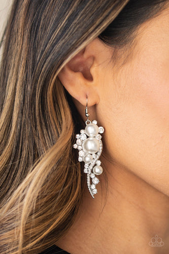 High-End Elegance - White Earrings Paparazzi Accessories - Sabrina's Bling Collection