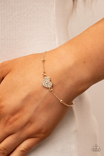 Heartachingly Adorable - Gold & White Heart Bracelet - Sabrina's Bling Collection