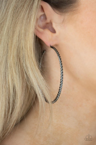Resist The Twist - Black Gunmetal Hoop Earrings - Sabrina's Bling Collection