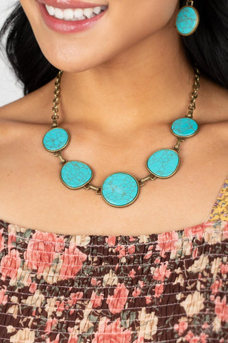 Santa Fe Flats - Brass & Turquoise Necklace - Sabrina's Bling Collection