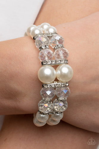 Timelessly Tea Party - White Rhinestone & Pearl Bracelet - Sabrina's Bling Collection