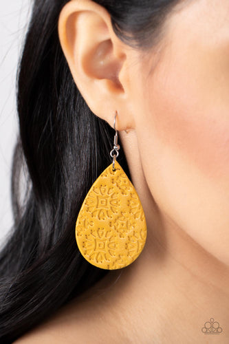 Stylishly Subtropical - Yellow Leather Earrings - Sabrinas Bling Collection