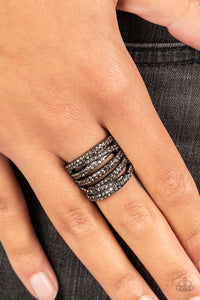 Knock-Out Opulence - Black & Hematite Ring- Sabrinas Bling Collection
