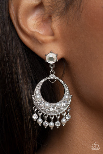 Marrakesh Request - White Rhinestone Earrings - Sabrina's Bling Collection