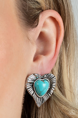 Rustic Romance - Blue Turquoise Heart Earrings - Sabrina's Bling Collection