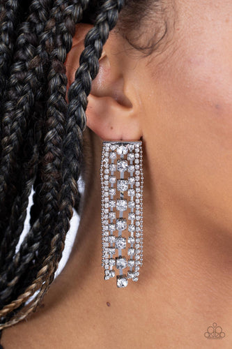 Starry Streamers - White Rhinestone Earrings - Sabrinas Bling Collection