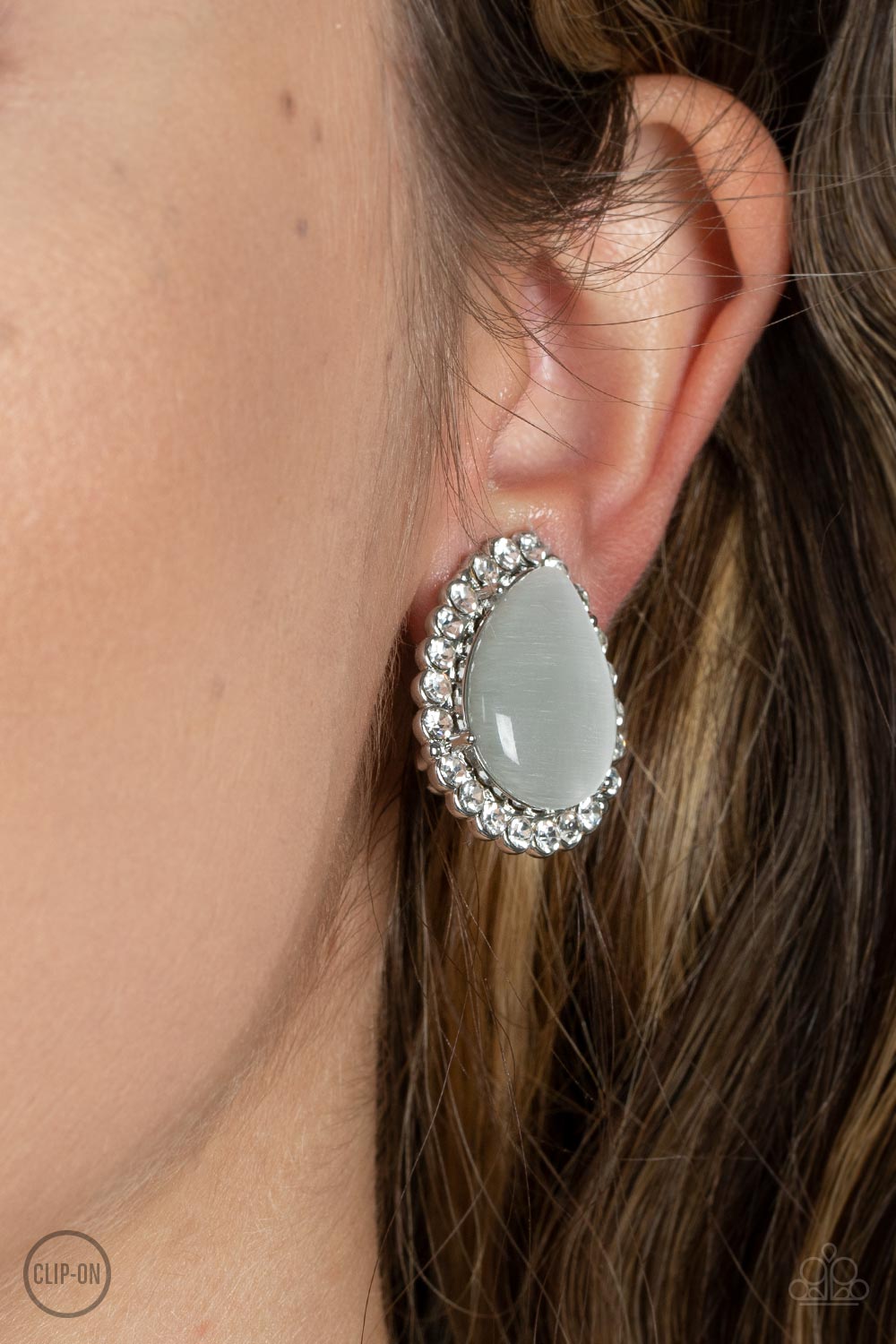 Downright Demure - White Cat's Eye Earrings - Sabrinas Bling Collection