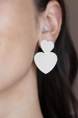 Heart-Racing Refinement - Silver Heart Earrings - Sabrina's Bling Collection
