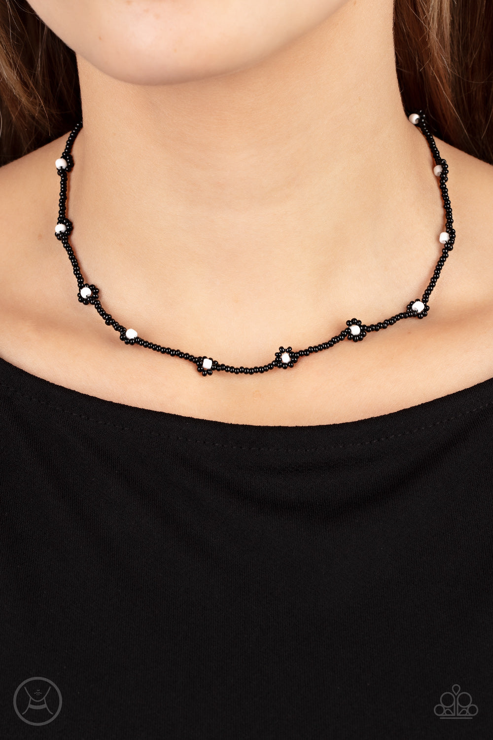 Colorfully Flower Child - Black Seed Bead Choker Necklace - Sabrina's Bling Collection