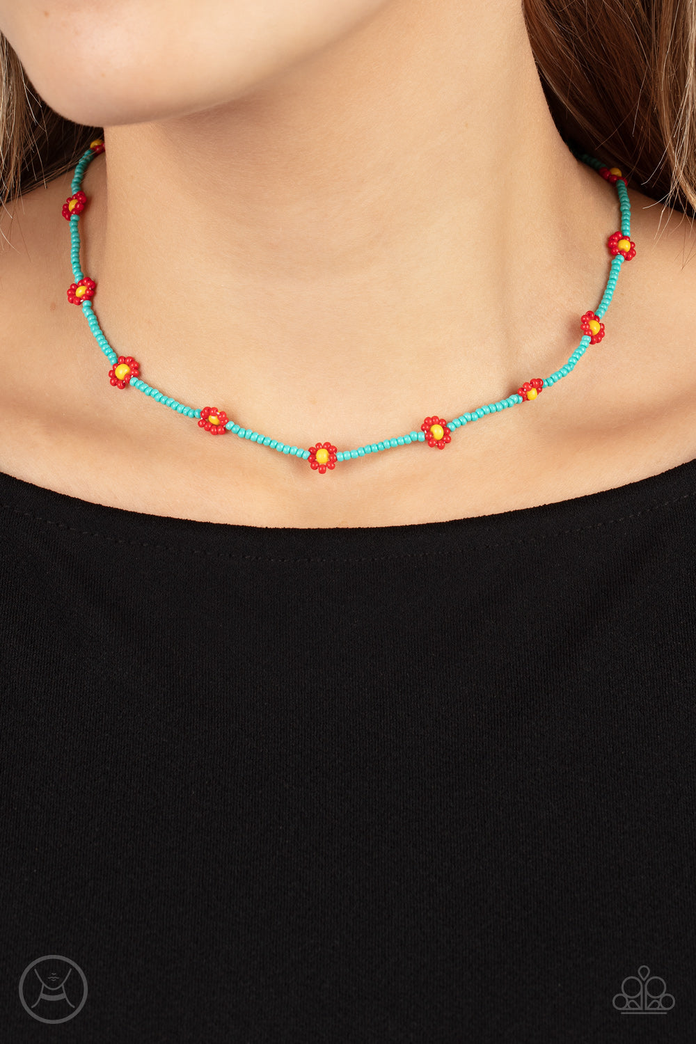 Colorfully Flower Child - Blue Turquoise Seed Bead Necklace - Sabrina's Bling Collection
