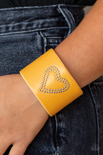 Rodeo Romance - Yellow Leather Heart Bracelet - Sabrina's Bling Collection