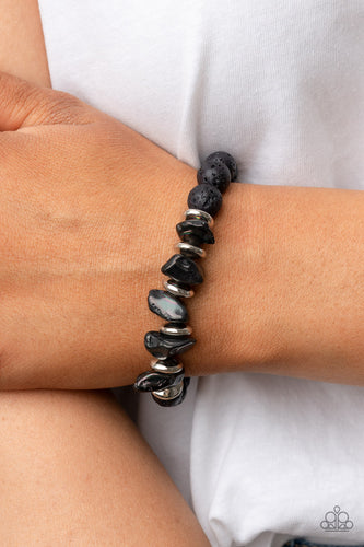 Volcanic Vacay - Silver & Black Lava Rock Bracelet - Sabrina's Bling Collection