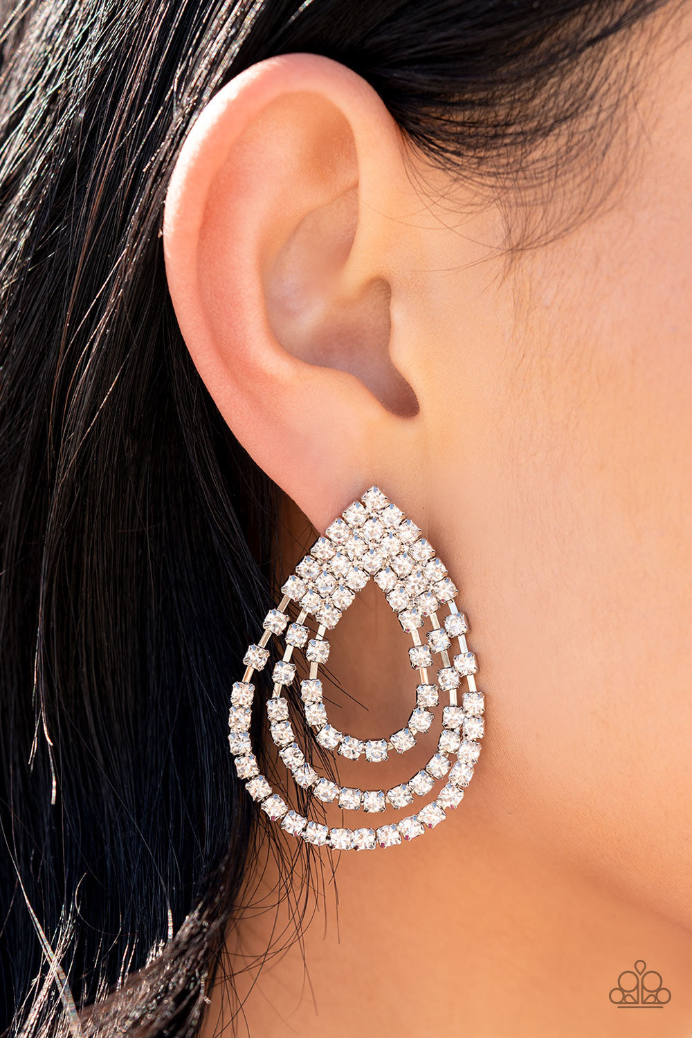 Take a POWER Stance - White Rhinestone Earrings - Sabrinas Bling Collection