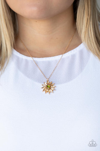 Formal Florals - Gold & Green Rhinestone Necklace - Sabrina's Bling Collection