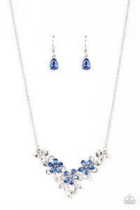 Floral Fashion Show - Blue Rhinestone Flower Necklace - Sabrina's Bling Collection
