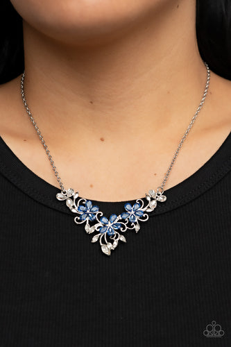 Floral Fashion Show - Blue Rhinestone Flower Necklace - Sabrina's Bling Collection