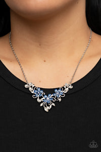 Floral Fashion Show - Blue Rhinestone Flower Necklace - Sabrina's Bling Collection