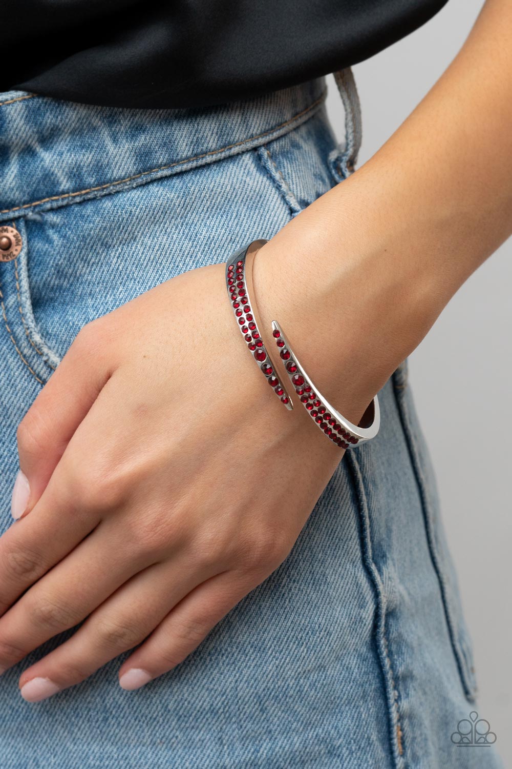 Sideswiping Shimmer - Red Rhinestone Bracelet - Sabrina's Bling Collection