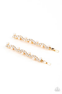 Ballroom Banquet - Gold Rhinestone & Pearl Hair Clip - Sabrina's Bling Collection
