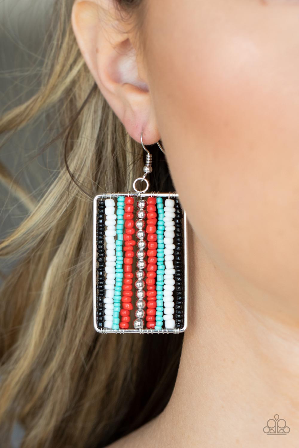 Beadwork Wonder - Red, Black, Blue & White Earrings - Sabrina's Bling Collection