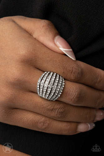 Blinding Brilliance - White Rhinestone Blockbuster Ring - Sabrina's Bling Collection