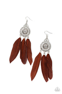 Pretty in PLUMES - Brown Feather Earrings - Sabrina's Bling Collection
