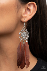 Pretty in PLUMES - Brown Feather Earrings - Sabrina's Bling Collection