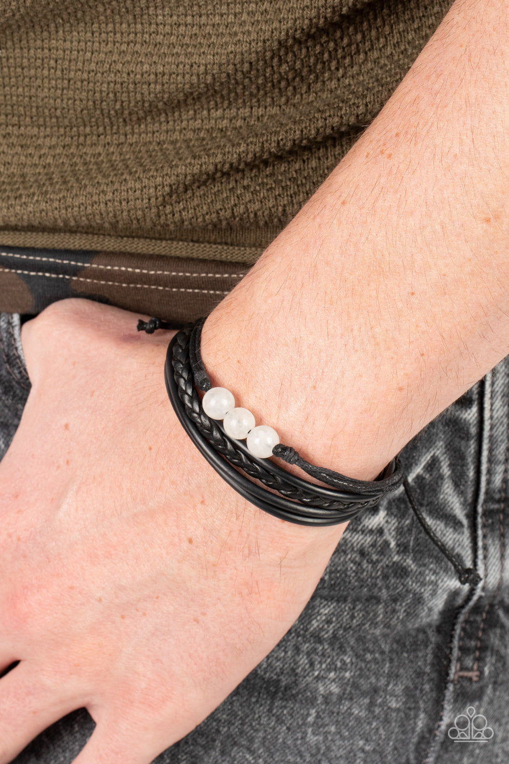 Rest Easy - White Stone & Leather Bracelet - Sabrinas Bling Collection