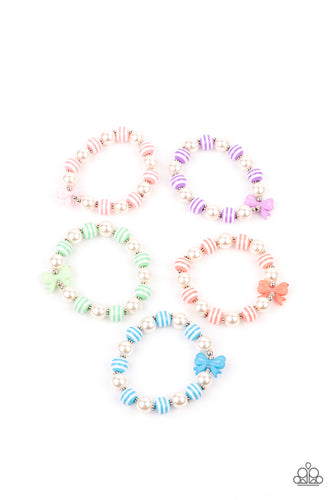 Little Divas - Bow & White Pearl Stripe Bracelet 5 Pack - Sabrina's Bling Collection