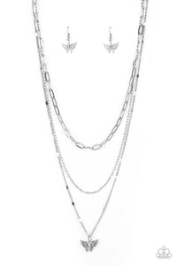 Bountiful Butterflies - White Rhinestone Necklace - Sabrina's Bling Collection