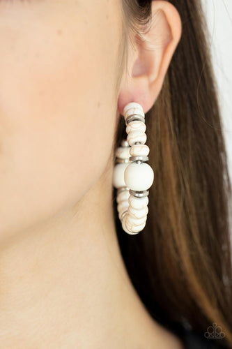 Definitely Down-To-Earth - White Crackle Stone Hoop Earrings - Sabrina's Bling Collection
