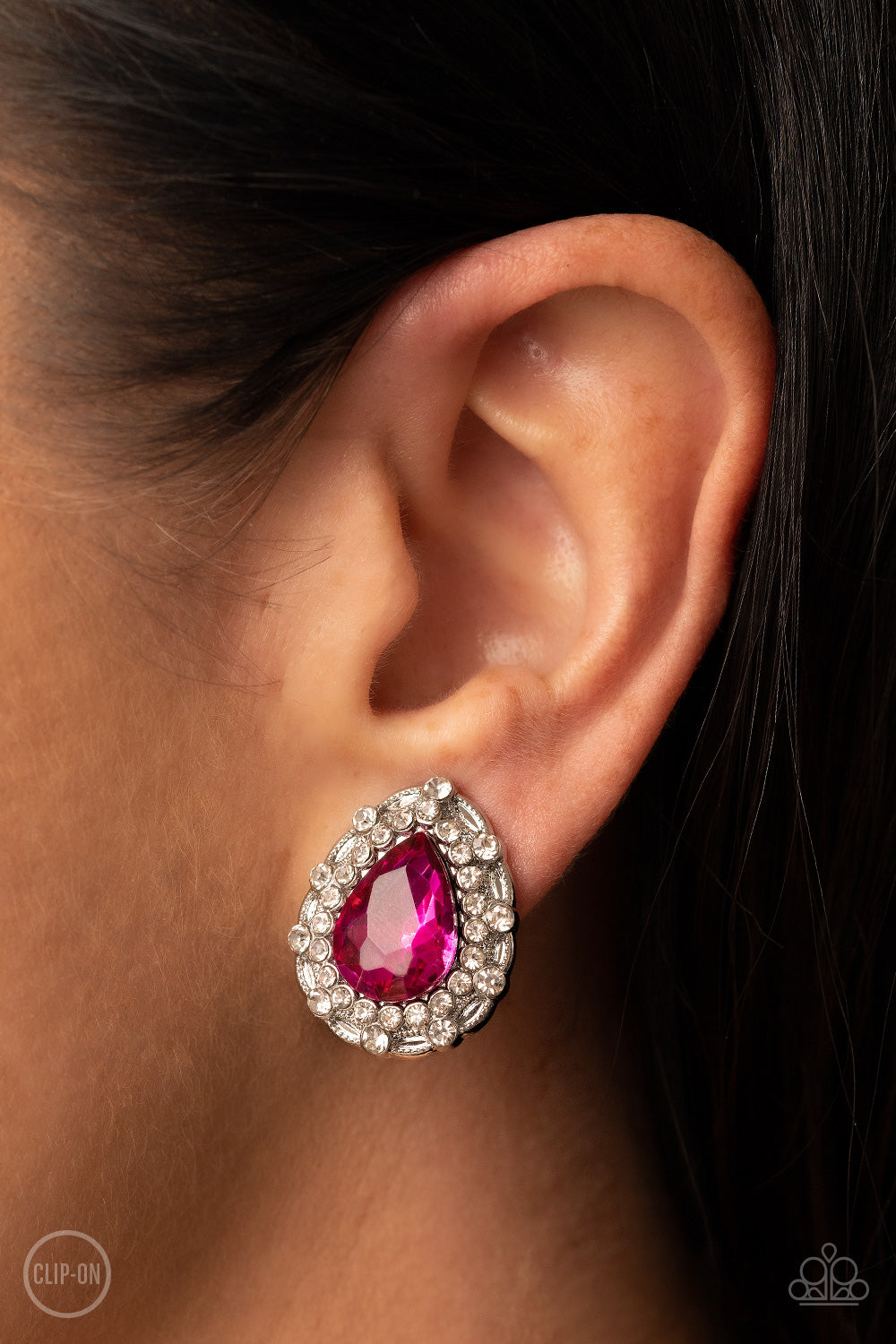 Haute Happy Hour - Pink Rhinestone Teardrop Earrings - Sabrina's Bling Collection