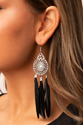 Pretty in PLUMES - Black Feather Earrings - Sabrinas Bling Collection