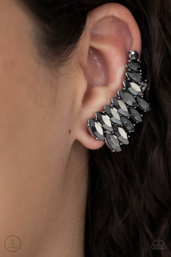 Explosive Elegance - Silver Hematite Rhinestone Earrings - Sabrina's Bling Collection
