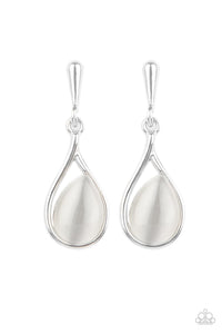 Pampered Glow Up - White Cat's Eye Stone Earrings - Sabrina's Bling Collection