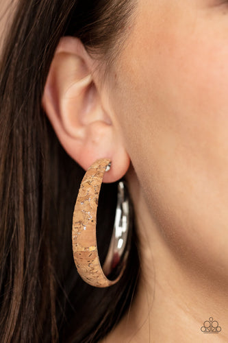 A CORK In The Road - Silver & Cork Hoop Earrings - Sabrina's Bling Collection