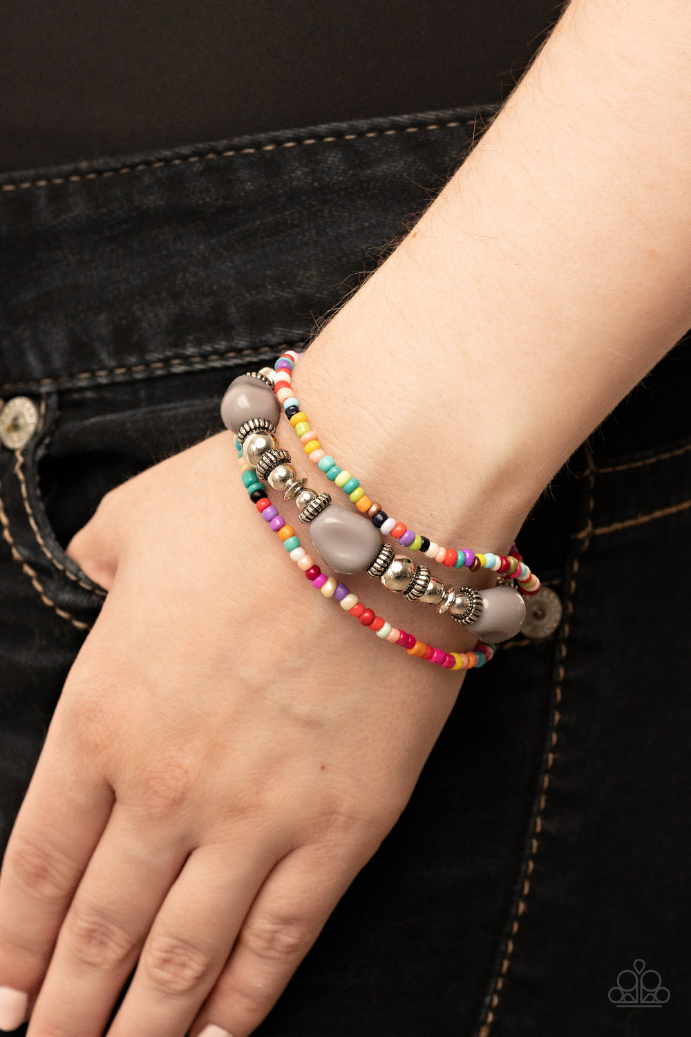 Confidently Crafty - Silver & Multi Seed Bead Bracelet - Sabrina's Bling Collection