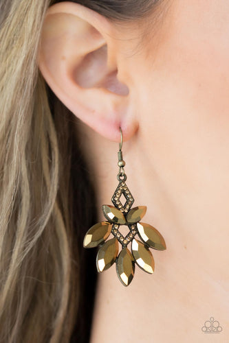 Galaxy Grandeur - Brass & Topaz Rhinestone Earrings - Sabrina's Bling Collection