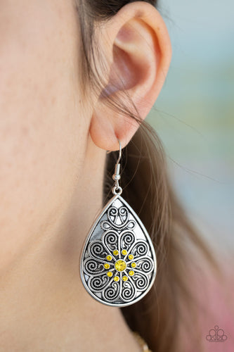 Banquet Bling Yellow Earrings Paparazzi Accessories - Sabrina's Bling Collection